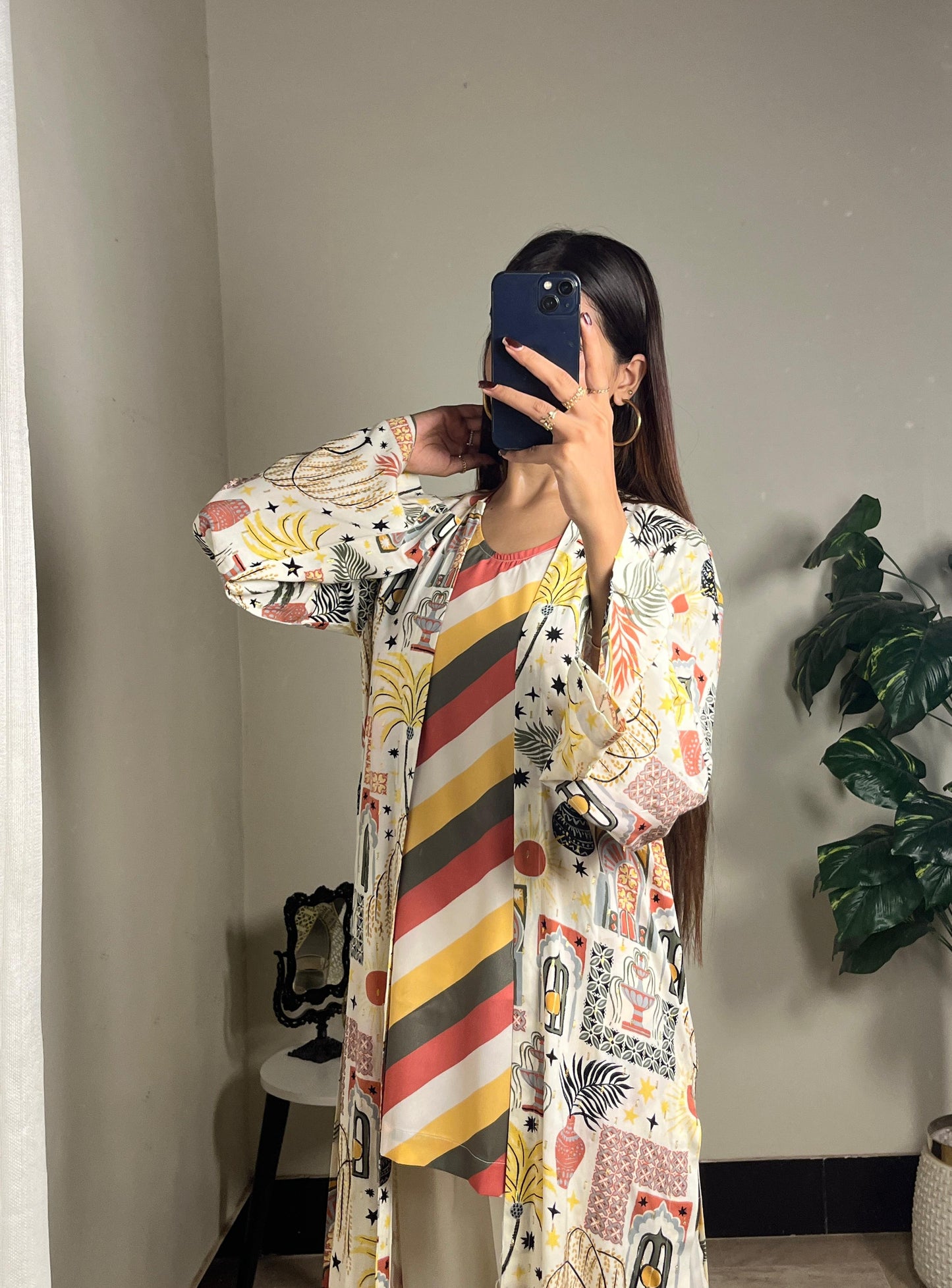 Linen Luxe Printed Gown Suit (White)