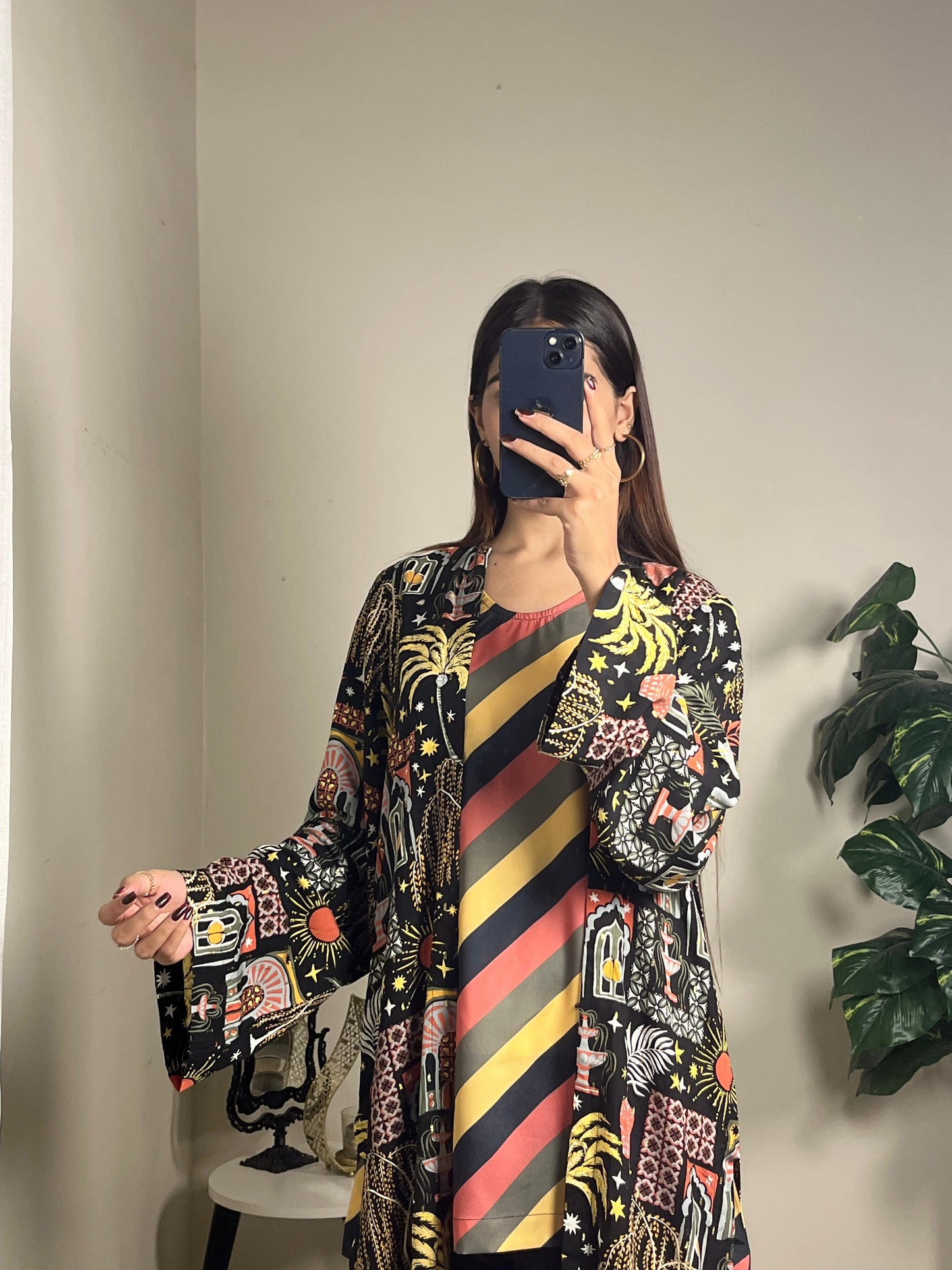 Linen Luxe Printed Gown Suit (Black)