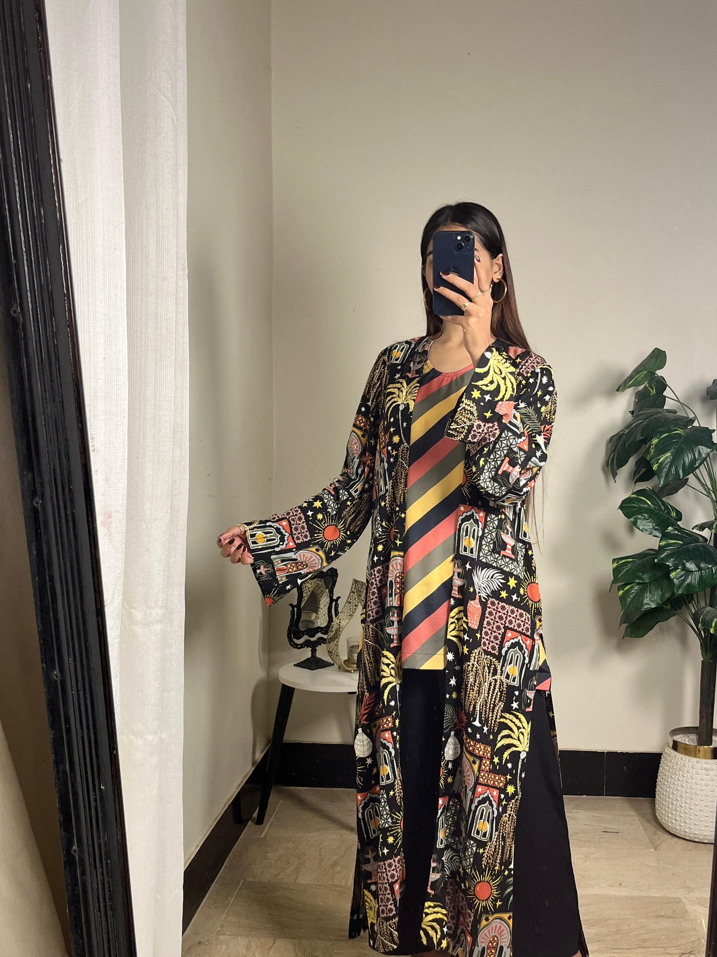 Linen Luxe Printed Gown Suit (Black)